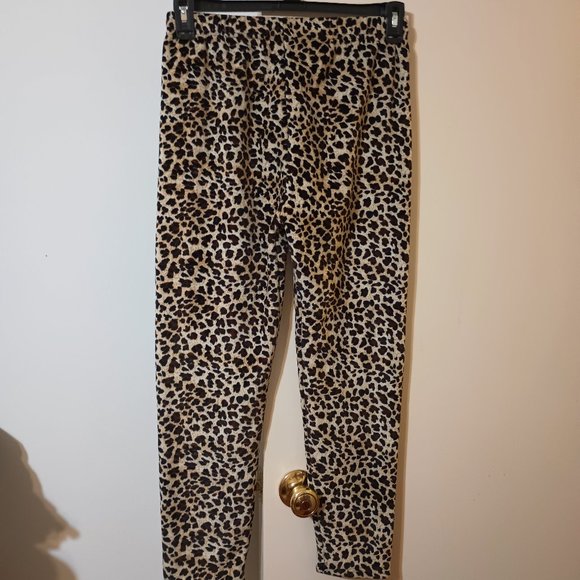 EUC ~ Pixie Girl Beige & Brown Leopard Fleece-Lined Leggings (Tween Size 14-16) - Picture 1 of 3